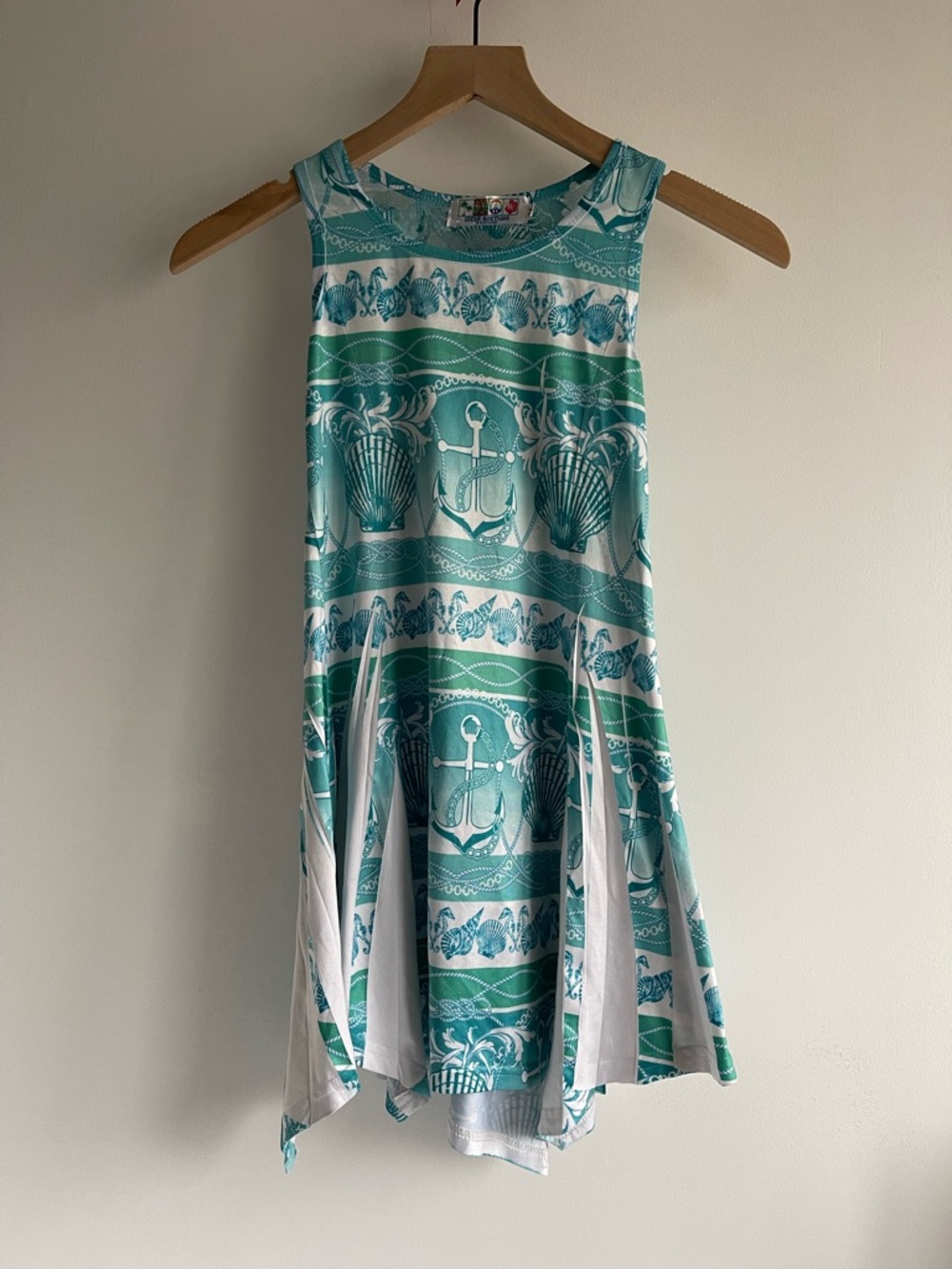 India Boutique Teal White Nautical Shell Tunic Tank Top Size M Coastal Vacation